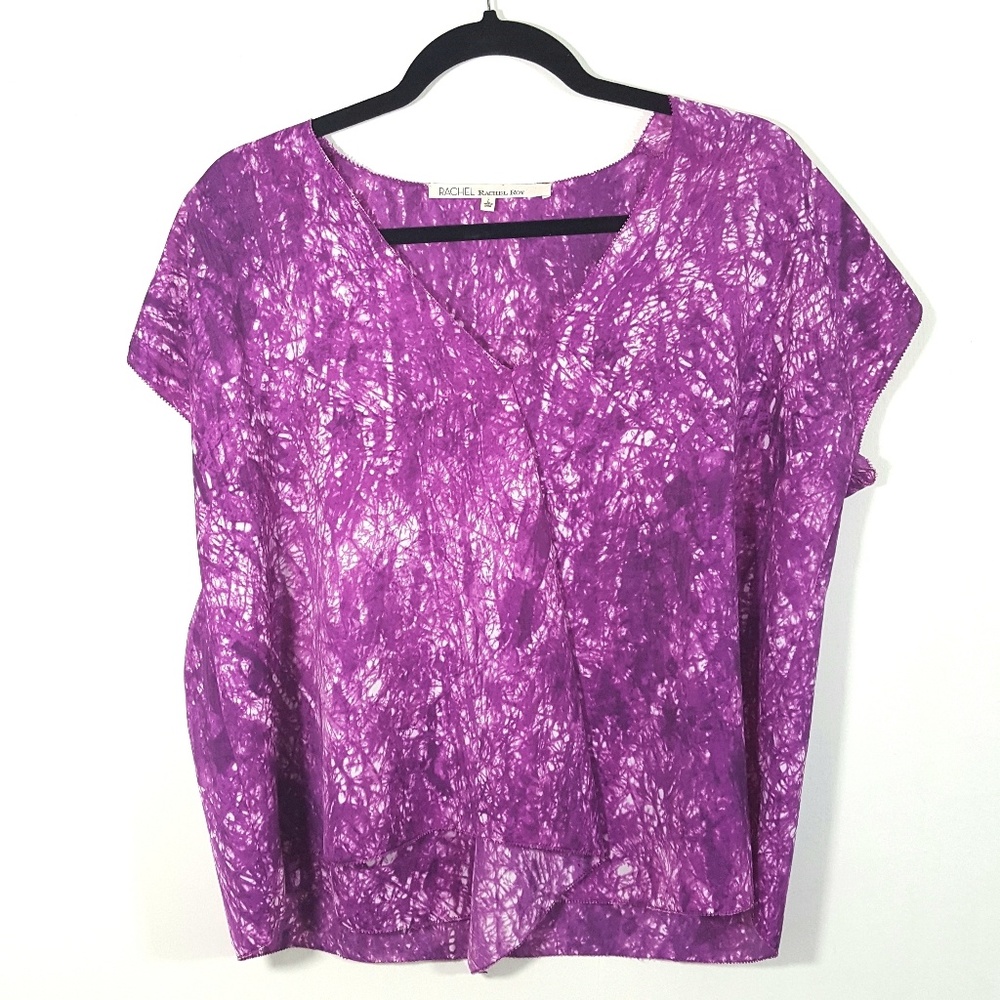 Rachel Roy Purple/White V-Neck Blouse Size L